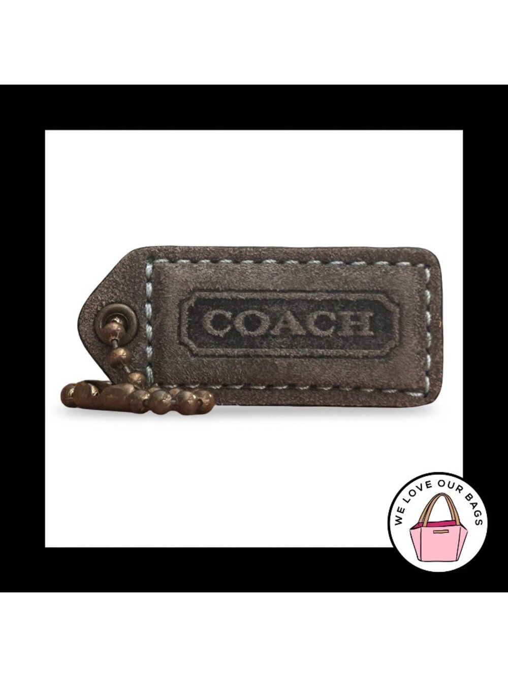 COACH Y2K VINTAGE HangTag 2" Gray Blue Suede Leather Bag Charm Fob Antique Brass